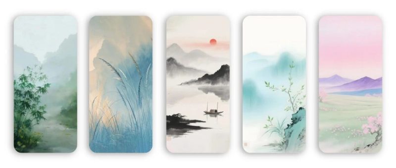 中式写意风 绘画手机壁纸-淘零网